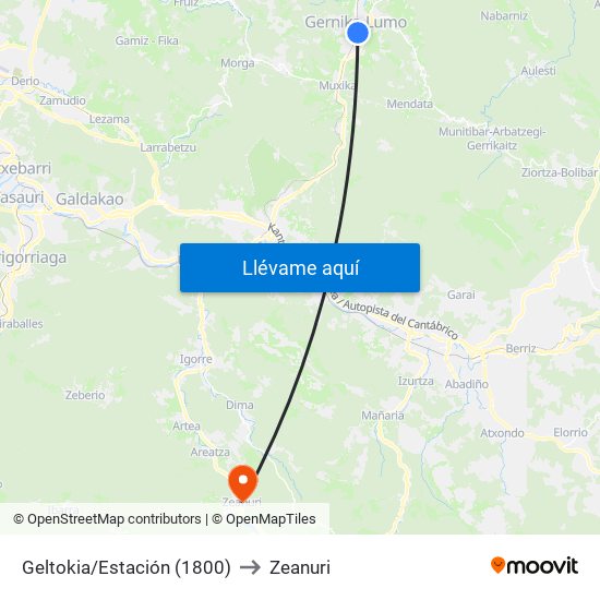 Geltokia/Estación (1800) to Zeanuri map