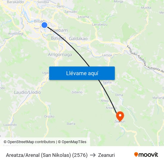 Areatza/Arenal (San Nikolas) (2576) to Zeanuri map