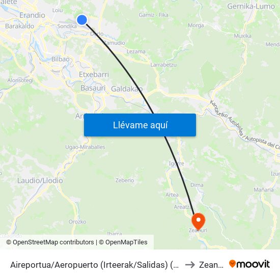 Aireportua/Aeropuerto (Irteerak/Salidas) (3372) to Zeanuri map