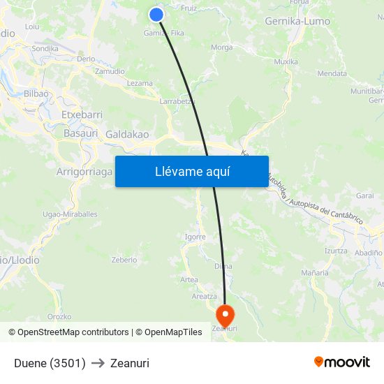 Duene (3501) to Zeanuri map