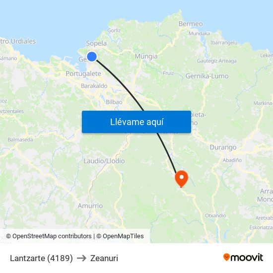 Lantzarte (4189) to Zeanuri map