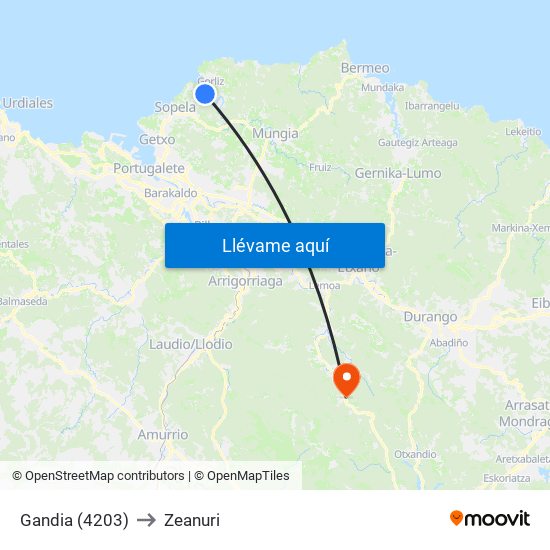 Gandia (4203) to Zeanuri map