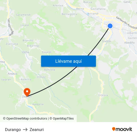 Durango to Zeanuri map