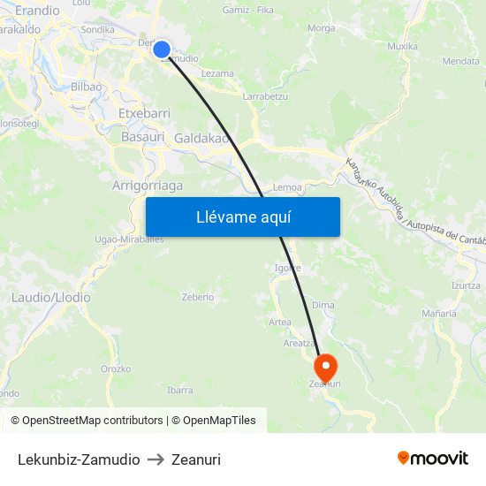 Lekunbiz-Zamudio to Zeanuri map