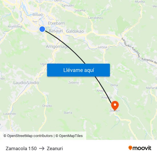 Zamacola 150 to Zeanuri map