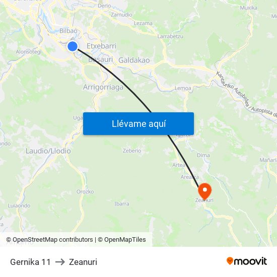 Gernika 11 to Zeanuri map