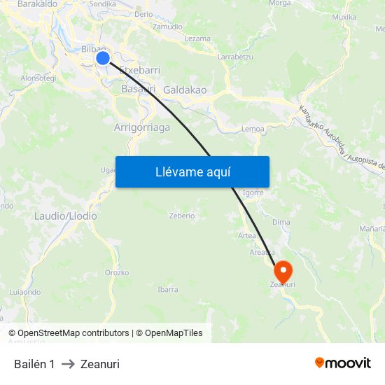 Bailén 1 to Zeanuri map