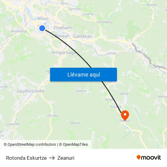 Rotonda Eskurtze to Zeanuri map