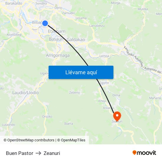 Buen Pastor to Zeanuri map