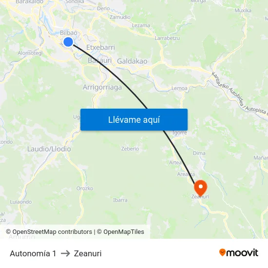 Autonomía 1 to Zeanuri map