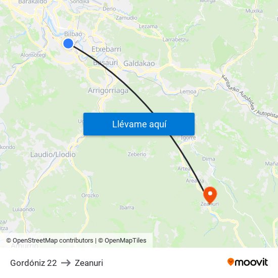 Gordóniz 22 to Zeanuri map