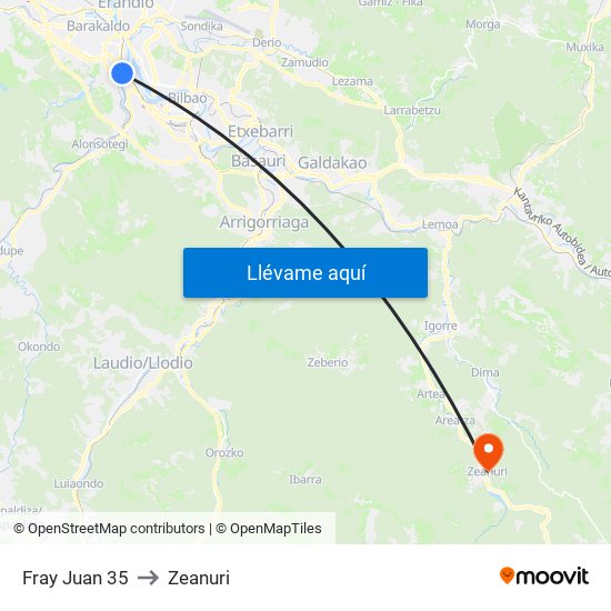 Fray Juan 35 to Zeanuri map