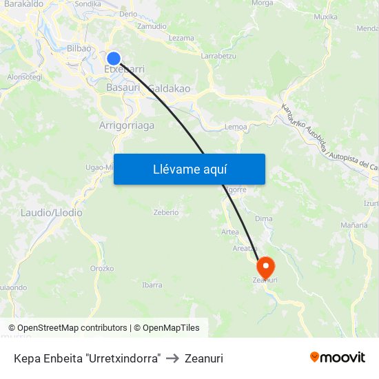 Kepa Enbeita "Urretxindorra" to Zeanuri map