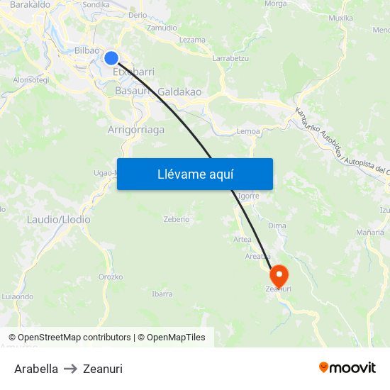 Arabella to Zeanuri map
