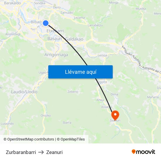 Zurbaranbarri to Zeanuri map