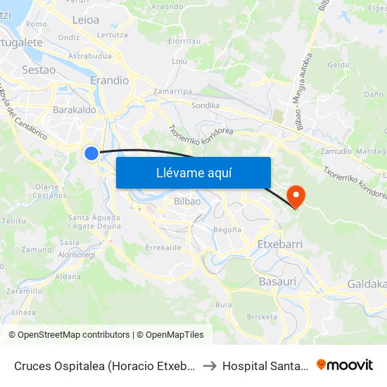 Cruces Ospitalea (Horacio Etxebarrieta) (402) to Hospital Santa Marina map