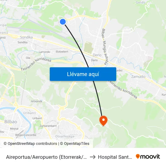 Aireportua/Aeropuerto (Etorrerak/Llegadas) (1003) to Hospital Santa Marina map