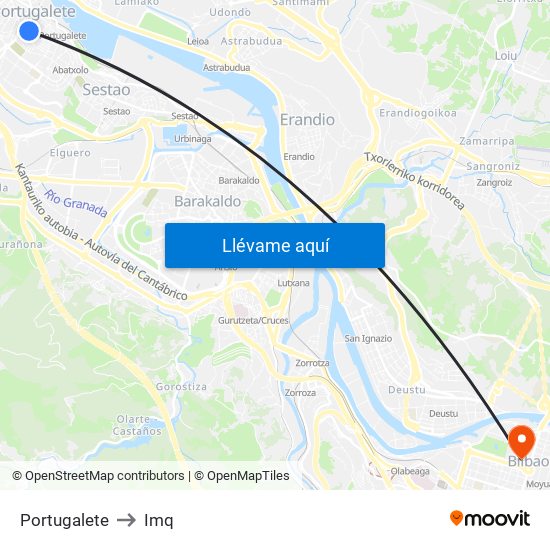 Portugalete to Imq map