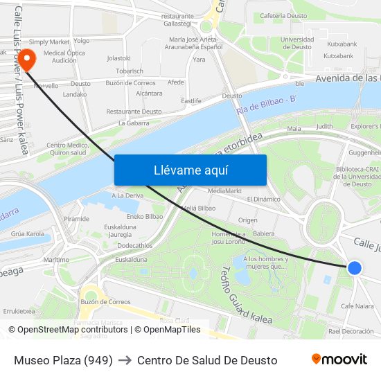 Museo Plaza (949) to Centro De Salud De Deusto map