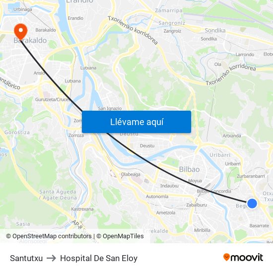 Santutxu to Hospital De San Eloy map
