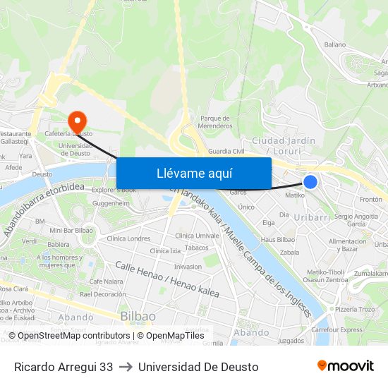 Ricardo Arregui 33 to Universidad De Deusto map