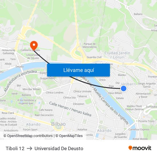 Tiboli 12 to Universidad De Deusto map