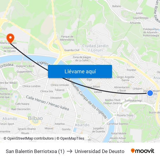 San Balentin Berriotxoa (1) to Universidad De Deusto map