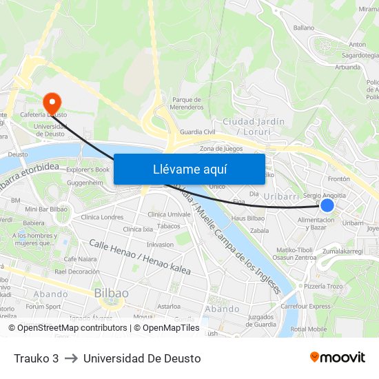 Trauko 3 to Universidad De Deusto map