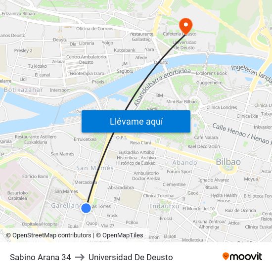 Sabino Arana 34 to Universidad De Deusto map