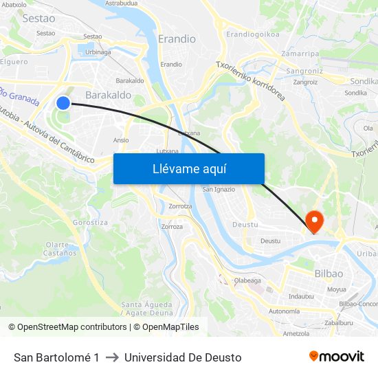 San Bartolomé 1 to Universidad De Deusto map