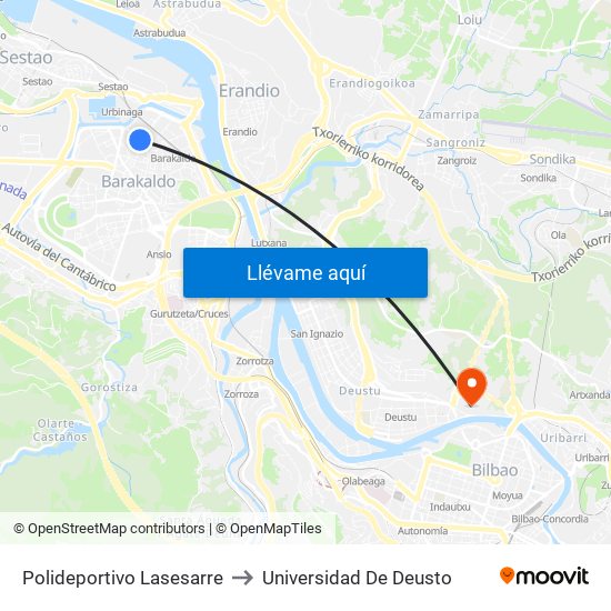 Polideportivo Lasesarre to Universidad De Deusto map