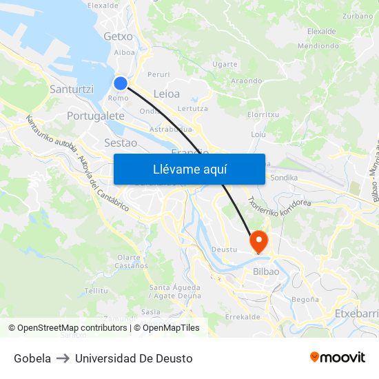 Gobela to Universidad De Deusto map