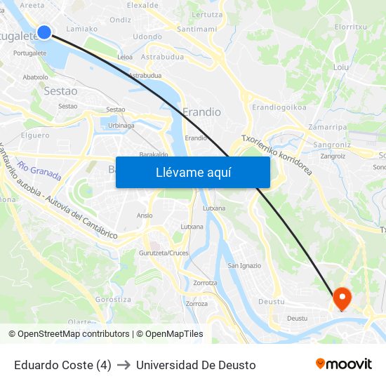 Eduardo Coste (4) to Universidad De Deusto map