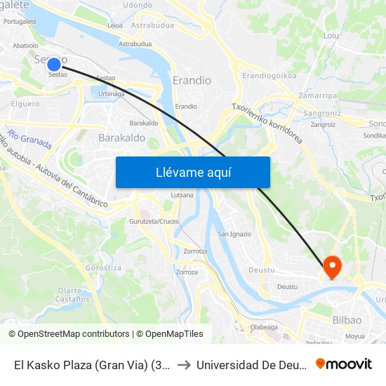 El Kasko Plaza (Gran Via) (377) to Universidad De Deusto map