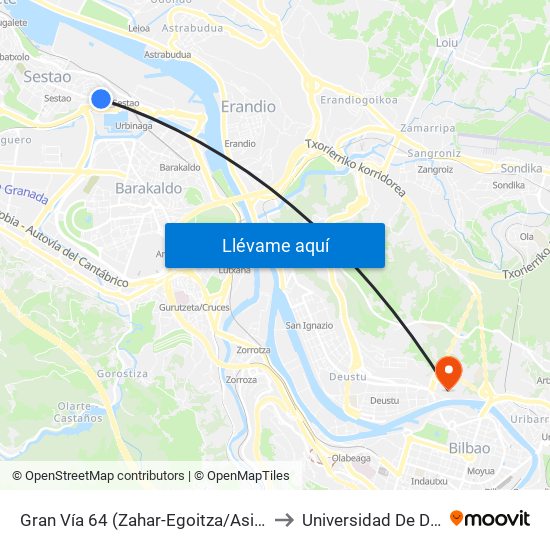 Gran Vía 64 (Zahar-Egoitza/Asilo) (386) to Universidad De Deusto map