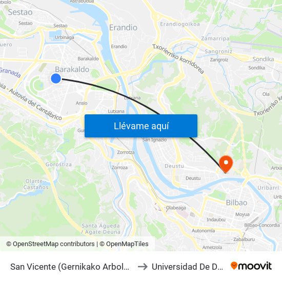 San Vicente (Gernikako Arbola) (476) to Universidad De Deusto map