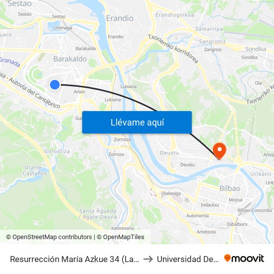 Resurrección María Azkue 34 (La Ronda) (581) to Universidad De Deusto map