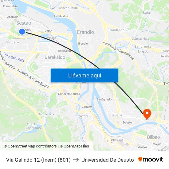 Vía Galindo 12 (Inem) (801) to Universidad De Deusto map
