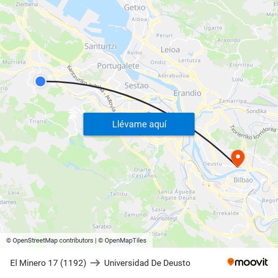 El Minero 17 (1192) to Universidad De Deusto map