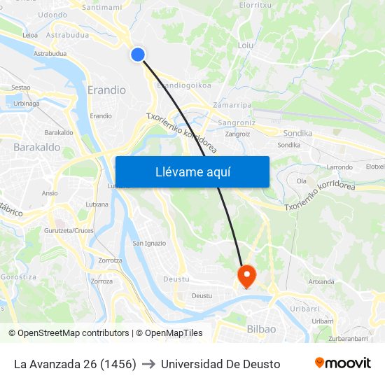 La Avanzada 26 (1456) to Universidad De Deusto map