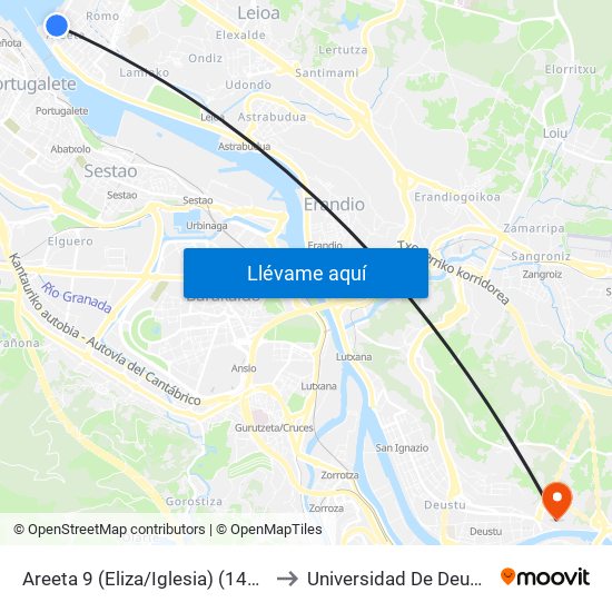 Areeta 9 (Eliza/Iglesia) (1476) to Universidad De Deusto map