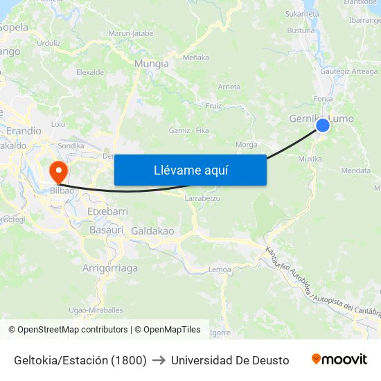 Geltokia/Estación (1800) to Universidad De Deusto map