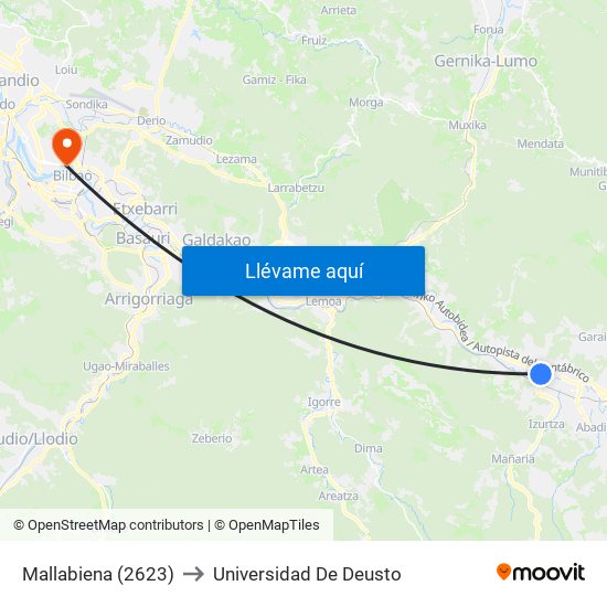Mallabiena (2623) to Universidad De Deusto map