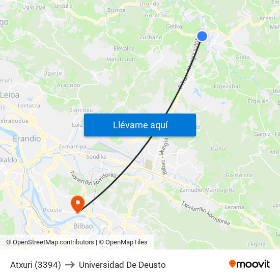 Atxuri (3394) to Universidad De Deusto map