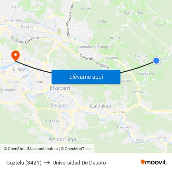 Gaztelu (3421) to Universidad De Deusto map