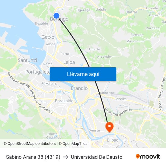Sabino Arana 38 (4319) to Universidad De Deusto map