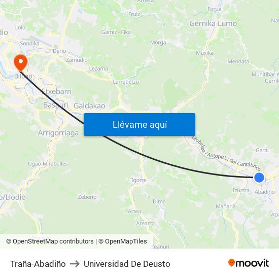 Traña-Abadiño to Universidad De Deusto map