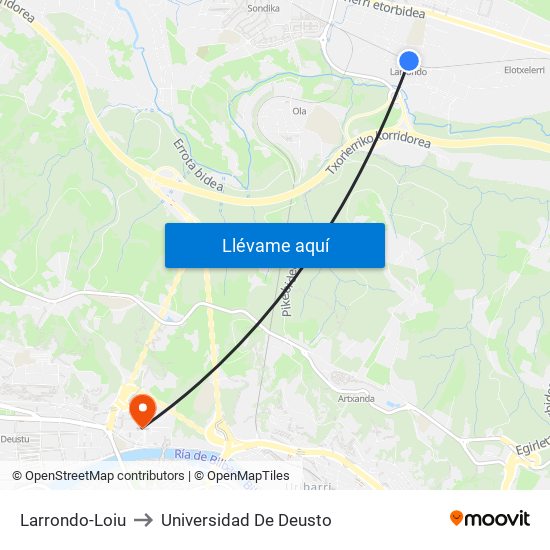Larrondo-Loiu to Universidad De Deusto map