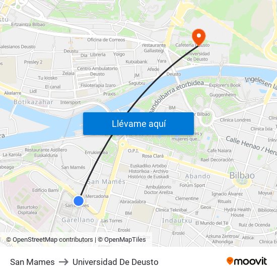 San Mames to Universidad De Deusto map