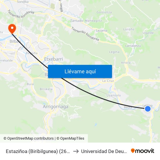 Estaziñoa (Biribilgunea) (2643) to Universidad De Deusto map